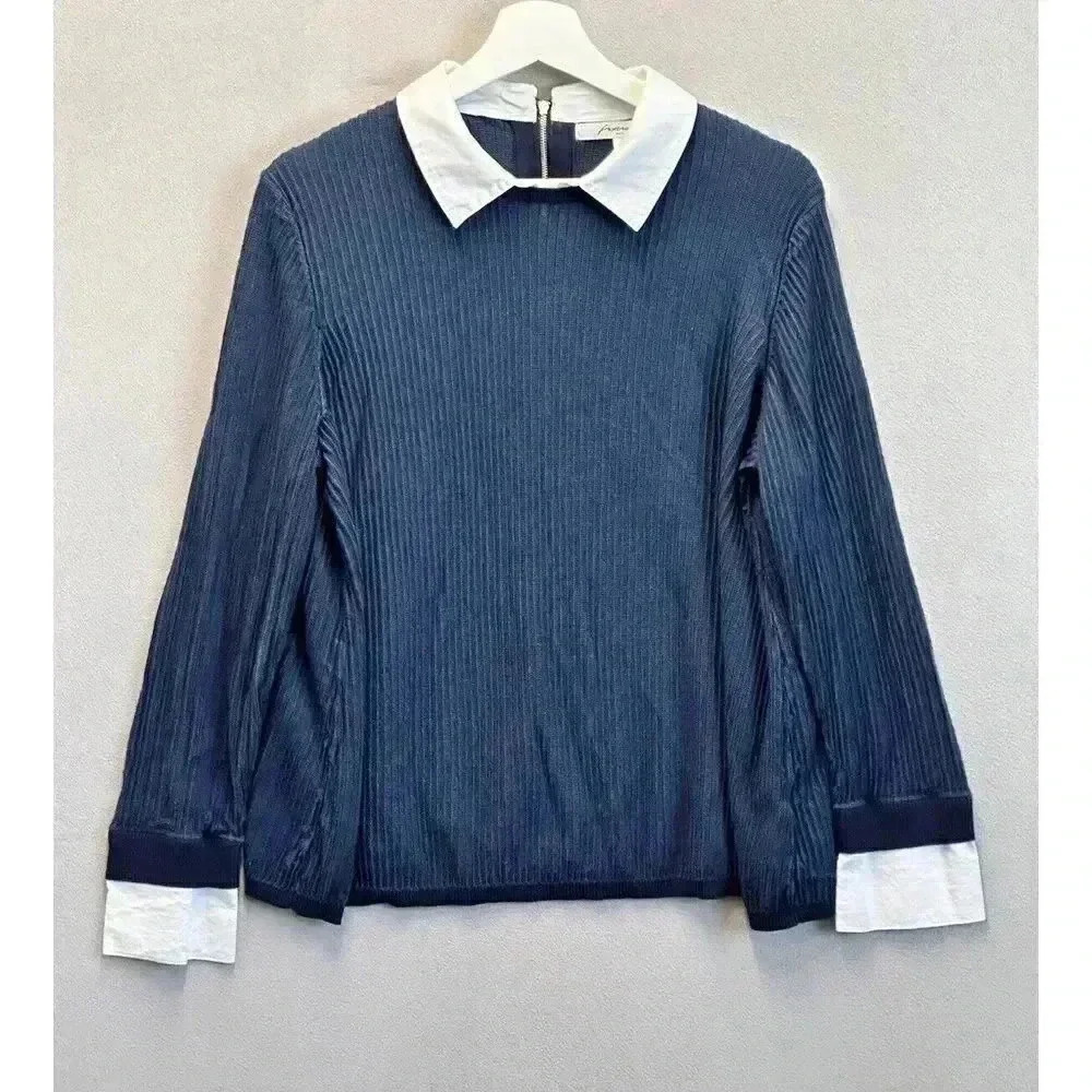 Foxcroft‎ NYC Women's Plus Sz 2X Blue Dakota Ribbed Zip Back Pullover Sweater